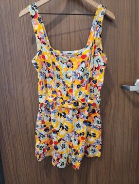 BCBGeneration Yellow Floral Belted Romper Cottagecore European Summer New Sz 10